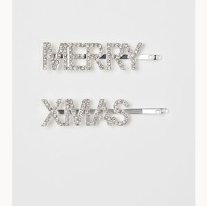 Merry Xmas sparkly hair pins